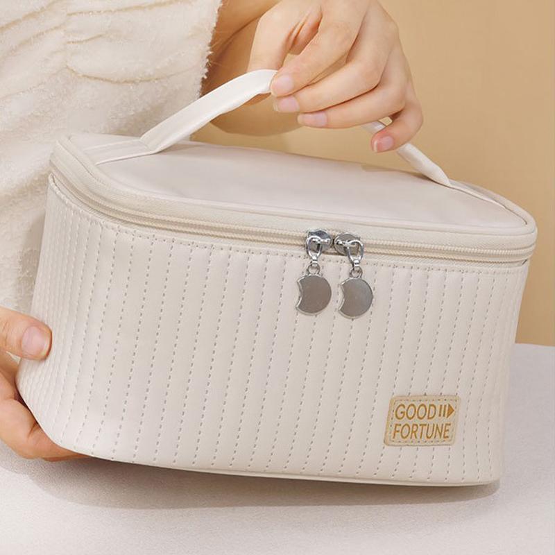 Grote Reiskosmetische Tas Organizer Open Bovenkant Taartvormig Effen Kleur PU Tote Tas