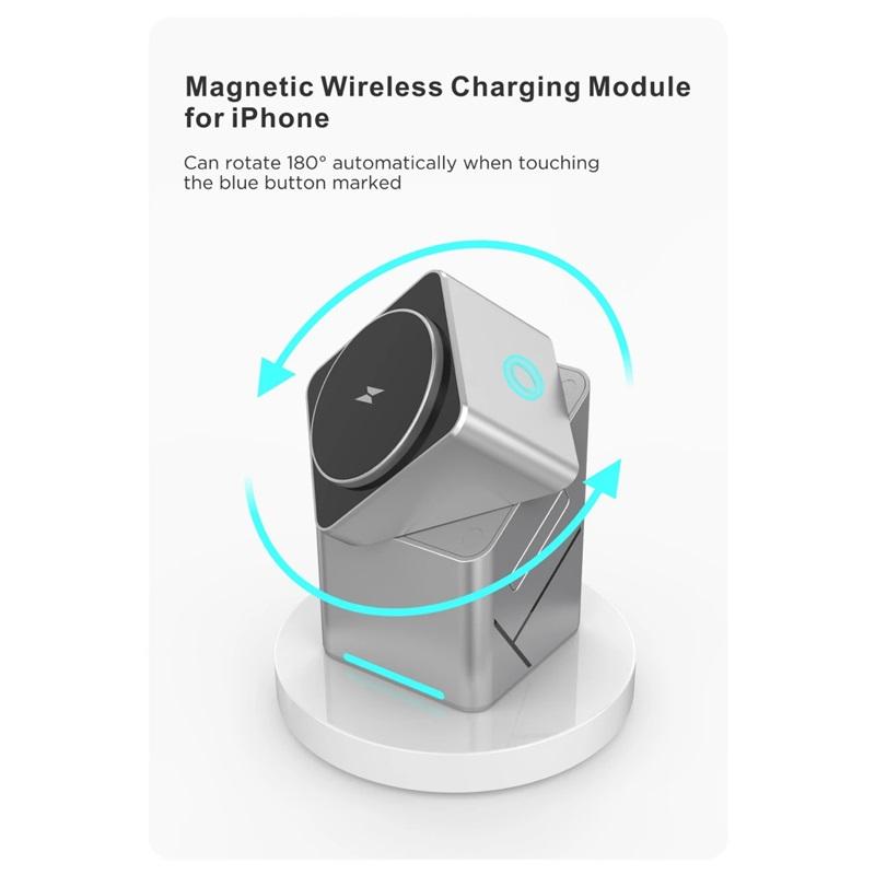 Stazione di Ricarica Wireless Magnetica 3 in 1 Qi2 per iPhone 12/13/14/15/16/17 Apple Watch AirPods Ricarica Rapida 15W