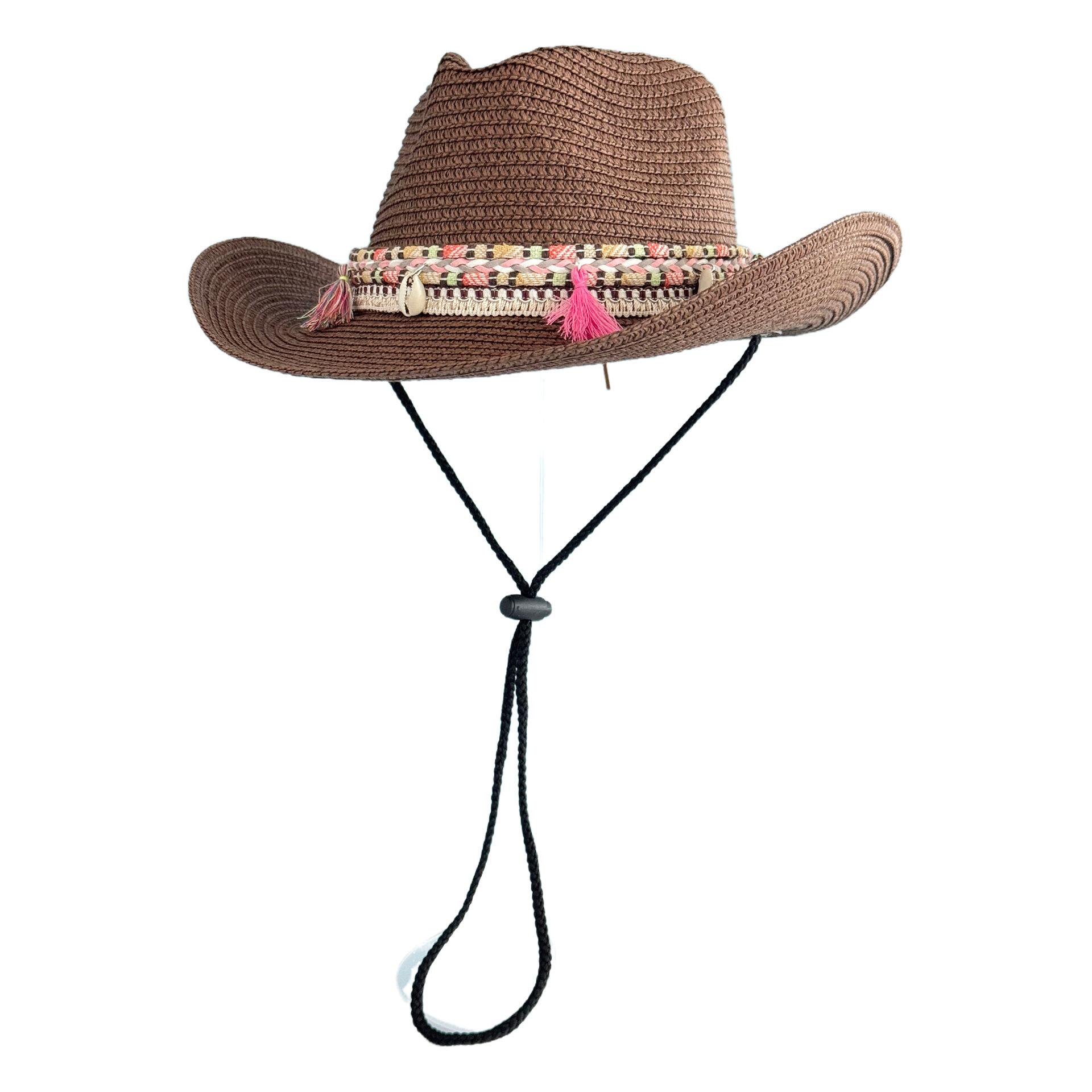 Outdoor Hiking Tassel Cowboy Straw Hat Unisex Foldable Sun Protection Summer Hat Bohemian Style Uv Protection Fisherman Hat