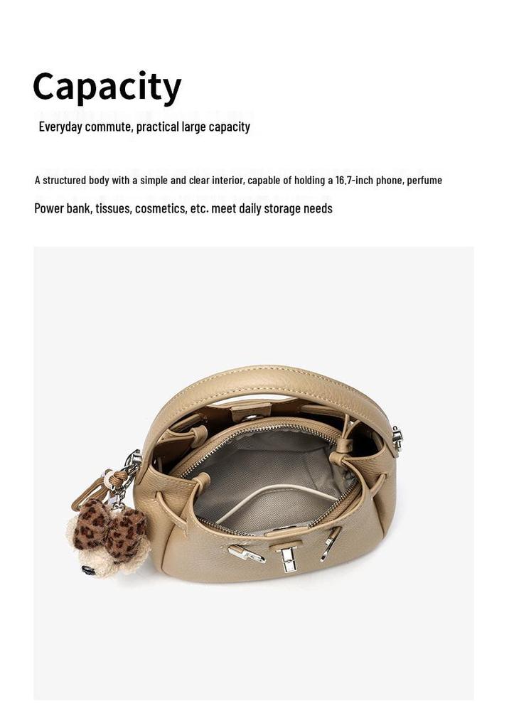 Korean Style Genuine Leather Bucket Bag with Cute Dog Pendant - Versatile Crossbody and Shoulder Bag for Women