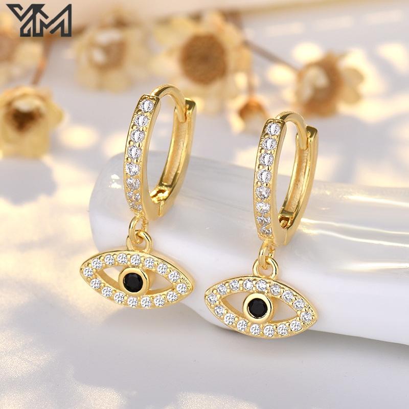 YM Luxury 18K Gold Plated Angel Wing Drop Hoop Earrings CZ Zircon Inlaid Spiritual Jewelry