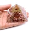 [GOLD STONE] Natural Orgonite Pyramid with Single Quartz Crystal, Spiritual Item, Approximately 65-70mm Wide, Pink Opal