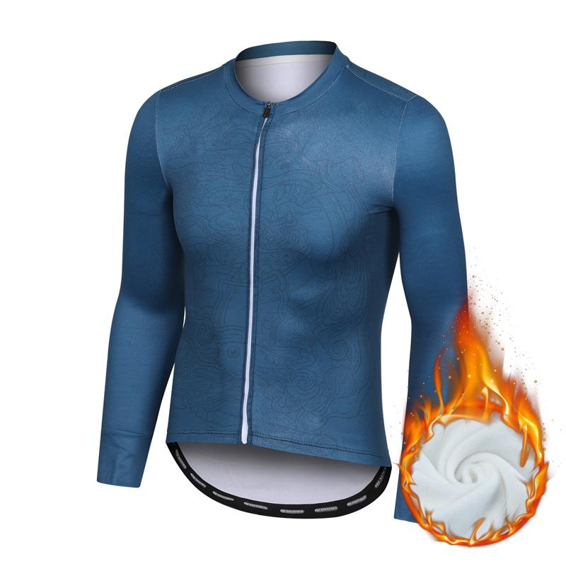 Camisa de ciclismo de lã de inverno com estampa de padrão masculino, roupa de ciclismo, mantenha aquecido, camisa de bicicleta de manga comprida