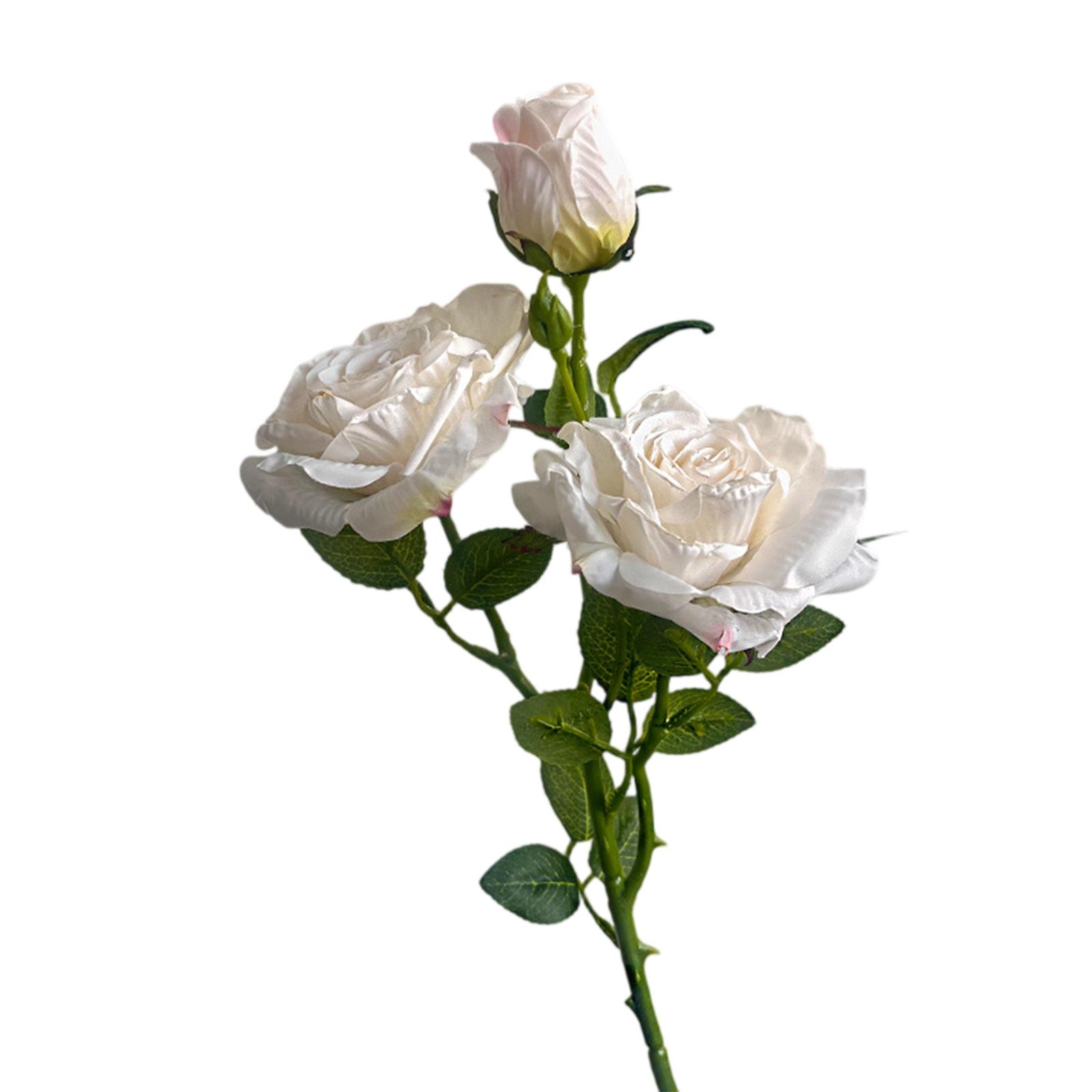 

Artificial Rose Stem, 24 Inch, Silk Flowers With 3 Blooms, Premium Polyester Material, Wedding And Event Decor, Indoor Use, No Maintenance Required One Size белый