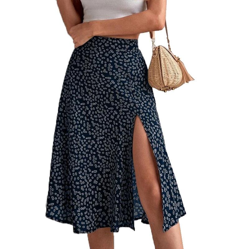 

Spring and Summer Women s Versatile Floral Zipper Split A-line Skirt 3XL