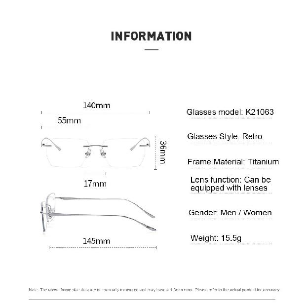 Men Ultralight Pure Titanium Frameless Eyeglasses Women Blue Light Blocking Business Glasses Prescription Myopia Reading Eyewear