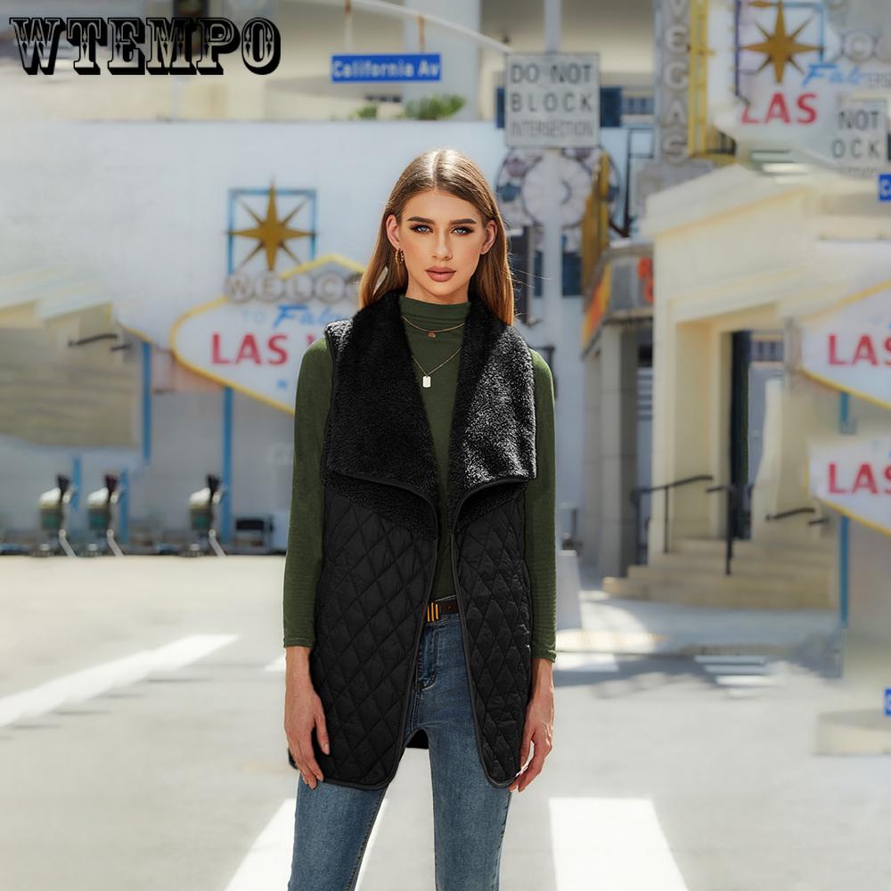 Autumn and Winter Women's Plush Splicing Cardigan Sleeveless Jacket Medium-length Vest