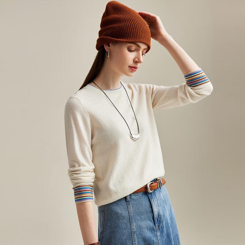 Zhaojun Women's Faux Two-Piece Color-Block Striped Cashmere Sweater