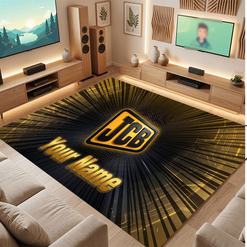 JCB Personalized Crystal Velvet Carpet, Customized Name Text Soft Anti‑Slip Rug for Living Room Bedroom