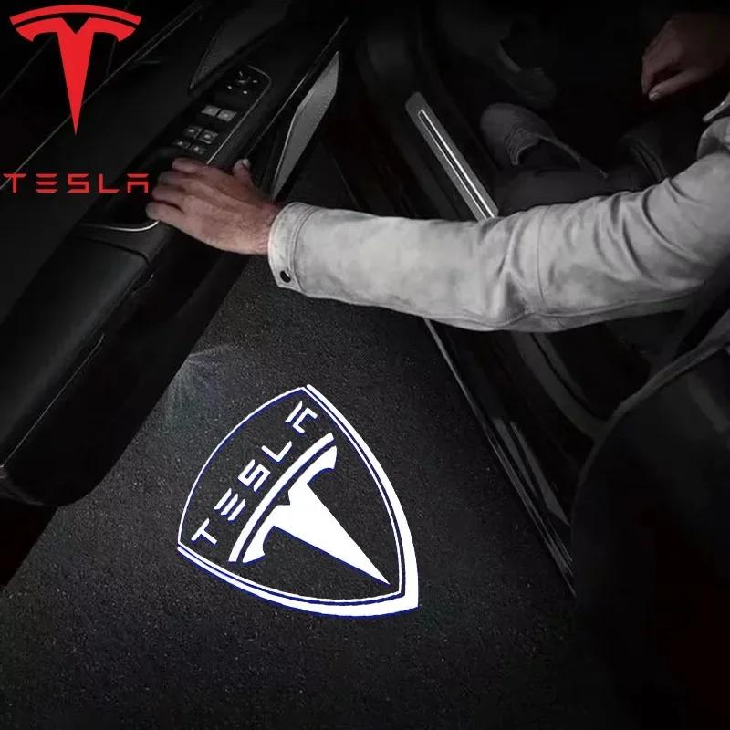 Car Sticker Tesla Tesla 2Pcs Car Door Projector Welcome Lights Accessories For Tesla Model 3 S X Y Cybertruck Roadster SpaceX Ca