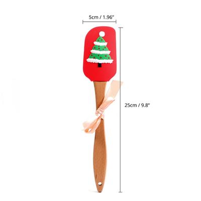 Spatules en silicone manche en hêtre - Ustensiles de cuisine Antiadhésifs pour la cuisine, la pâtisserie, le mélange et la décoration de Noël