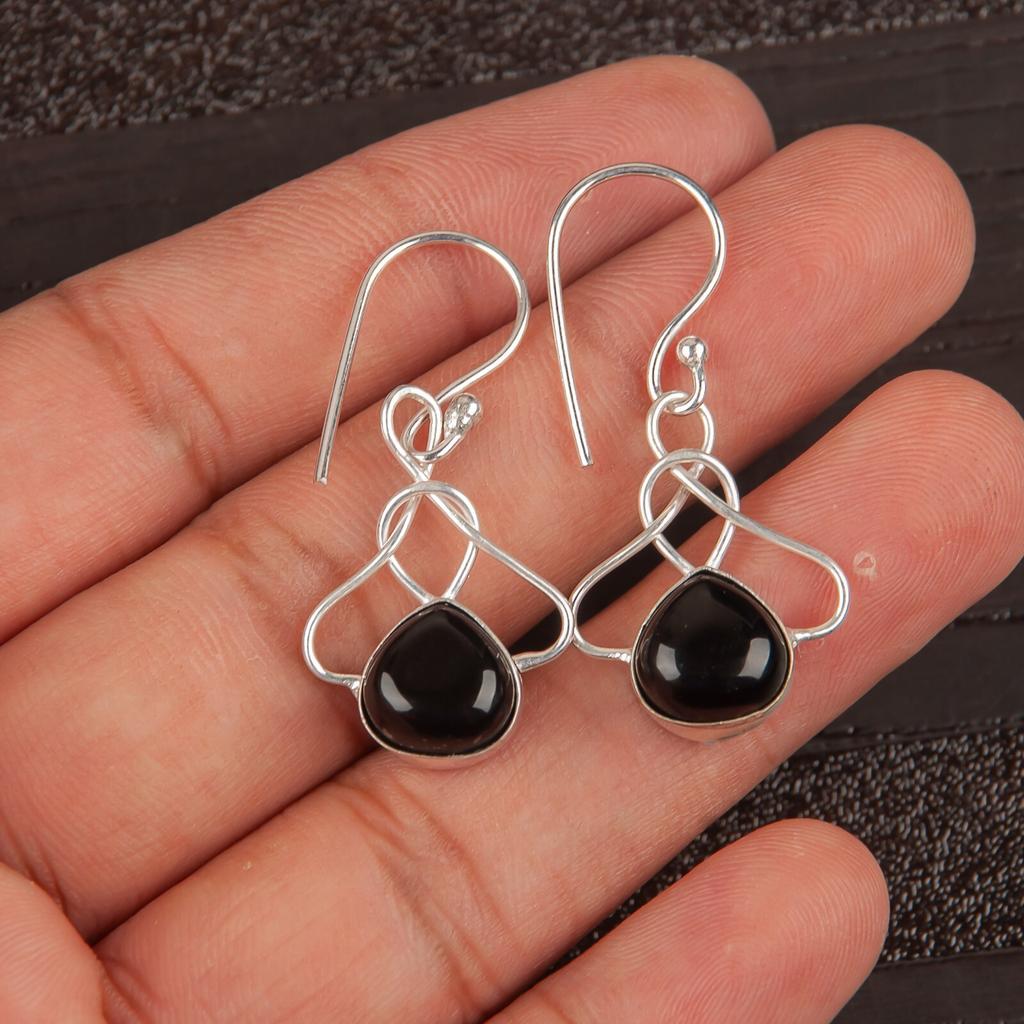Black Tourmaline Gemstone 925 Solid Silver Jewelry Handmade Boho Earrings 1.50" EE-2-27