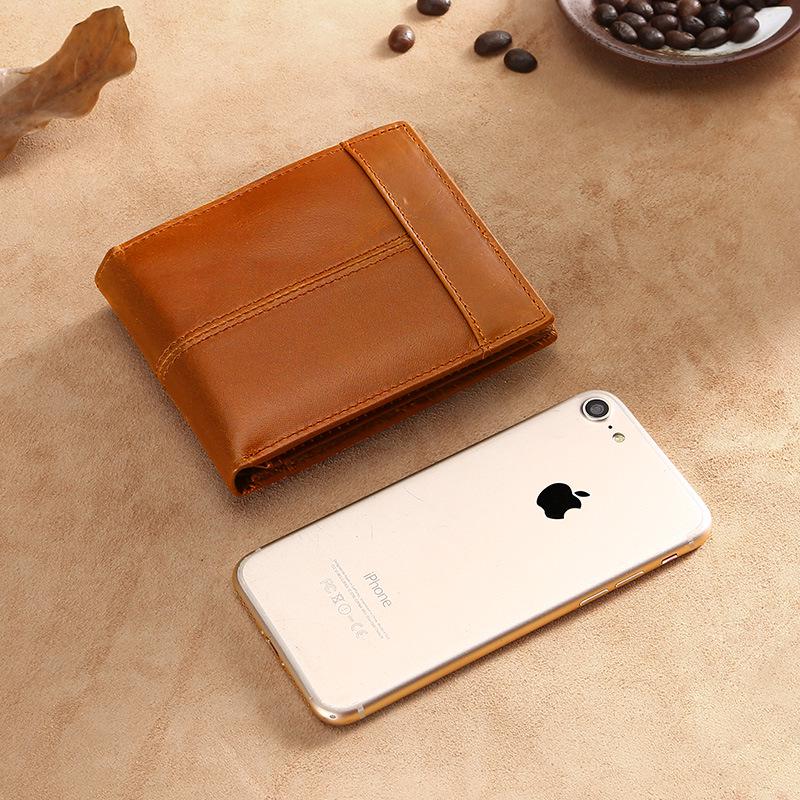 Genuine Leather Men's Wallet RFID Blocking Short Bifold Vintage Waxed Leather Zipper Coin Pocket