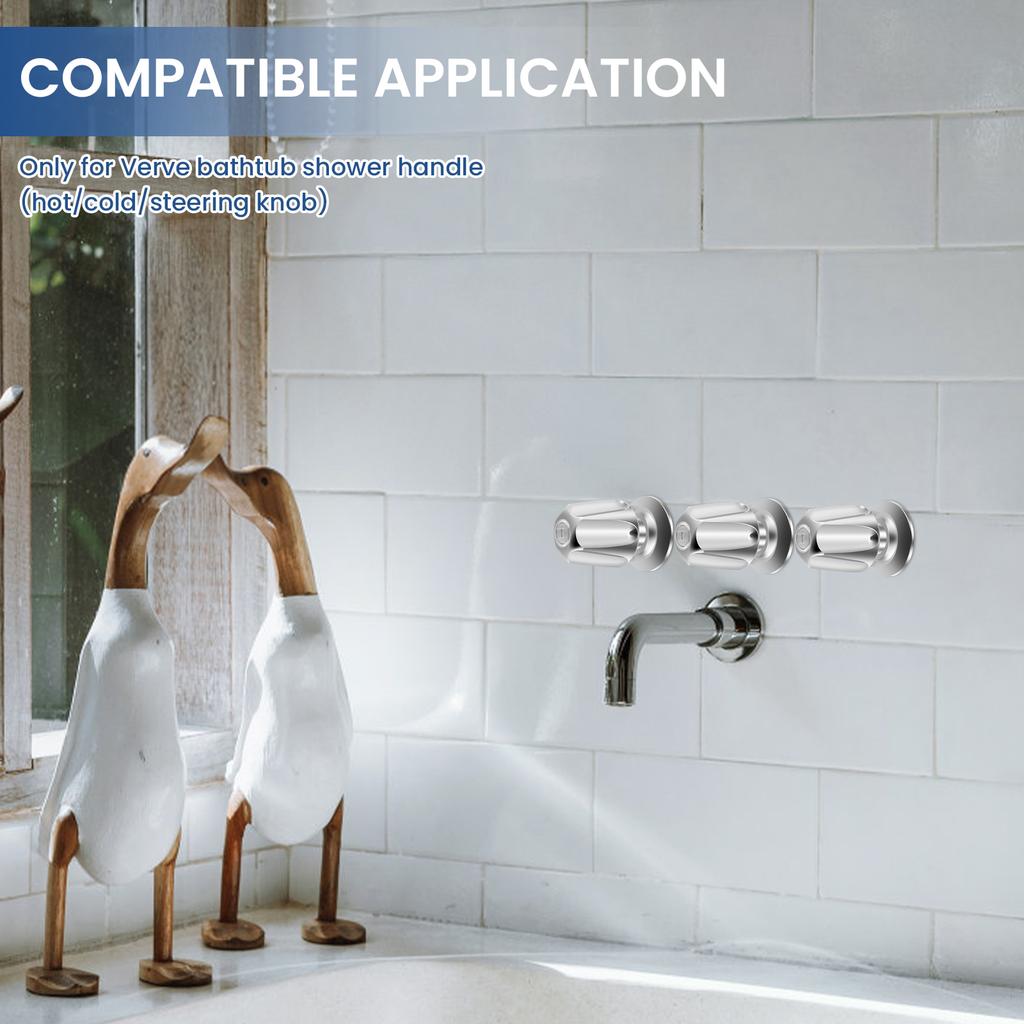 3Pcs Shower Knob Replacement for Verve Zinc Alloy Shower Faucet Handle Metal Bathtub Shower Faucet Knob with Screws Hot Cold and