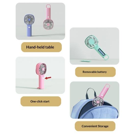 Mini Handheld Fans Portable USB Rechargeable Personal Fan for Women Girls 3-Speed Wind Mini Cooling Fan for Travel Camping Home Office