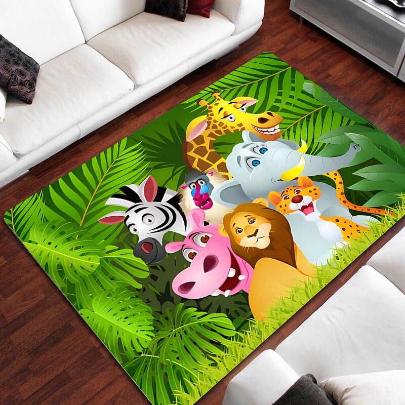 Cartoon Jungle Animal Print Carpet Children Play Carpet Living Room Bedroom Non-slip Carpet Area Rug for Living Room Bedroom