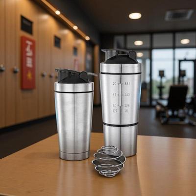 304 Stainless Steel Shaker Cup with Storage Layer - Double Section Protein Mixer for Sports and Fitness