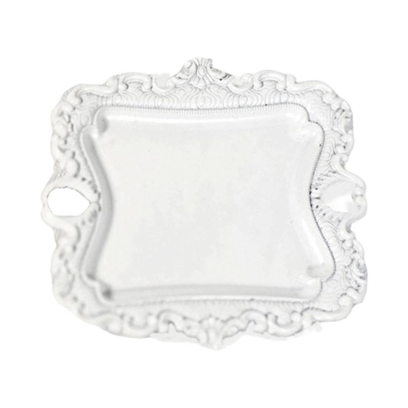 Decorative Jewelry Storage Tray in Resin with Vintage Styling, Raised Border, and Side Handles for Dresser or Entryway Use