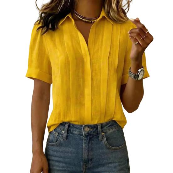 Women Tops Lapel Short Sleeve Buttons Placket Shirt Tops Pure Color Loose Fit Casual Style Shirt Home Dates Versatile Wear