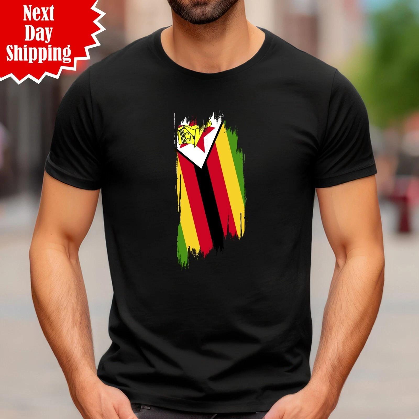 Zimbabwe Grunge Flag Men s T Shirt Printed Zimbabwean Day Football Gift Tee Top M