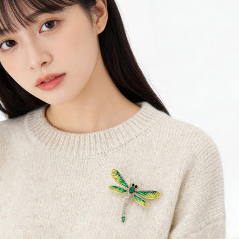 Fashion Alloy Enamel Dragonfly Brooch High-End Versatile Rhinestone Animal Brooch Women'S Clothing Corsage Jewelry Accessory