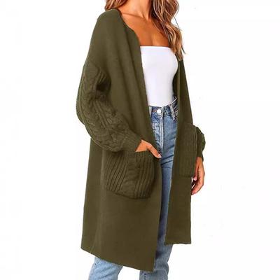 European Beautiful Women's Sweater Women's Autumn and Winter Pocket Solid Color Sweater Medium and Long Loose Large Size Commuter Style