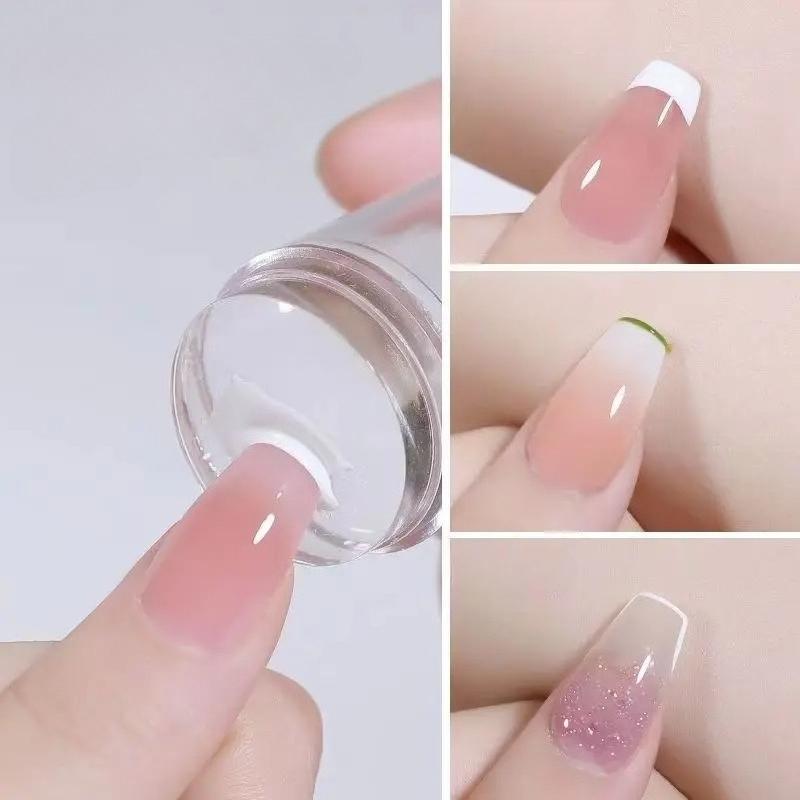 1Pcs Transparent Silicone Nail Art Stamping Kit With Scraper French Tip Nail Stamp Stencil Tools DIY French Jelly Silicone Print