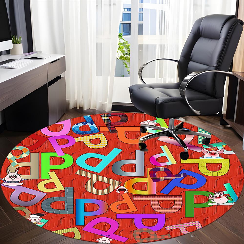 1pc Doodle Alphabet Chair Carpet for Office Non Slip, Machine Washable Rug for Office, Room Holiday Decor for Christmas, Birthday Polyester