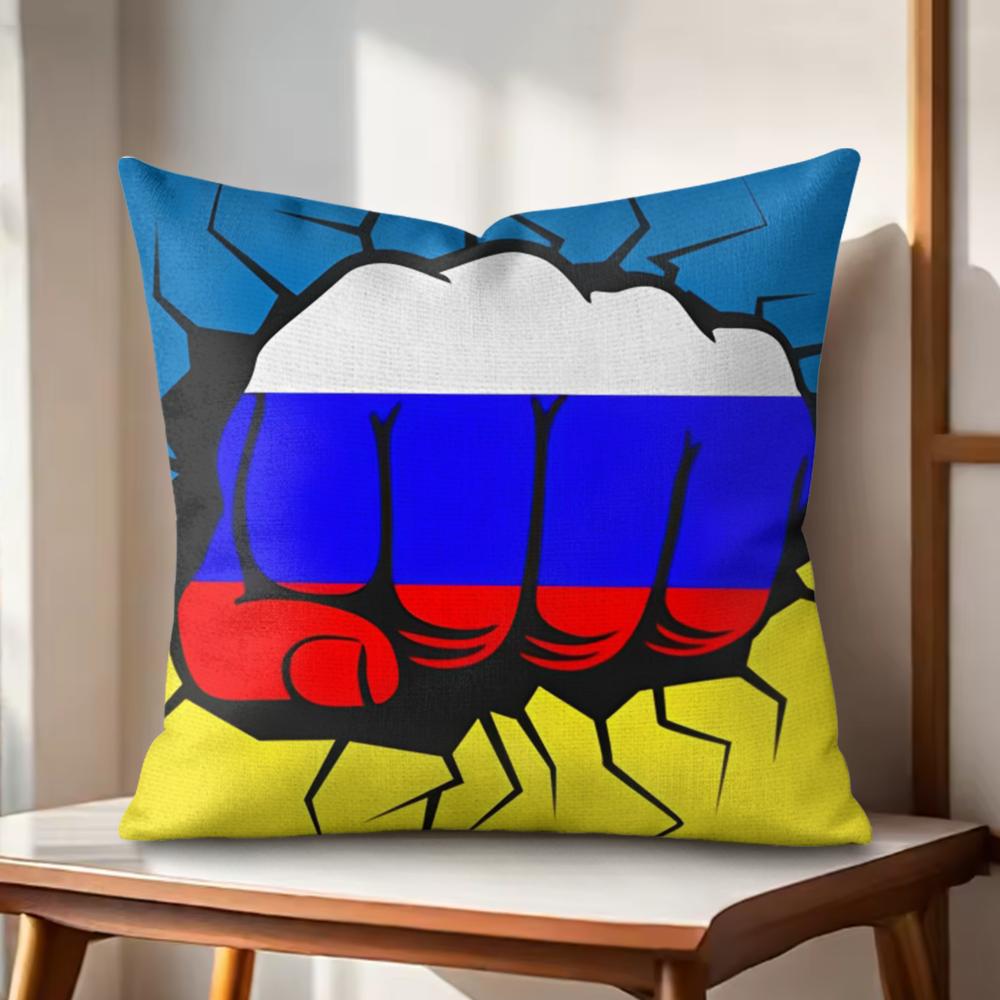 RRussia Flag Print Cushion Cover Natural Linen Organic Fabric DoubleSided Printing Couch Pillow Covers Home Decor