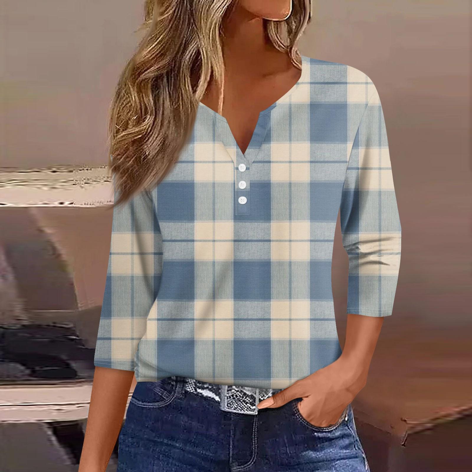 

Жіноча модна повсякденна футболка з V-подібним вирізом і сімома рукавами з градієнтним принтом на ґудзиках XL