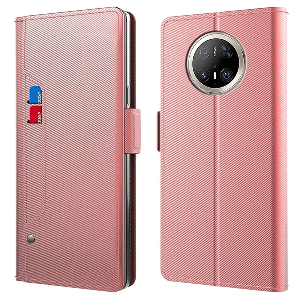 

Чехол-подставка из ПУ кожи для Huawei Mate 70 Pro/70 Pro+ с держателем для карт и зеркалом Rose Gold