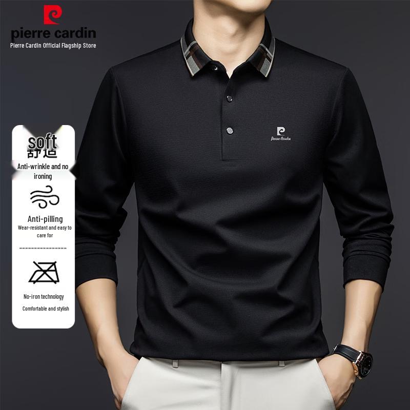 Pierre Cardin Men's Seamless Long Sleeve Business Casual Polo Shirt