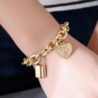 Bracciale Esagerato Stile Punk Hip Hop Catena Spessa Bracciale con Lucchetto Non Convenzionale Bracciale per Coppie ADM
