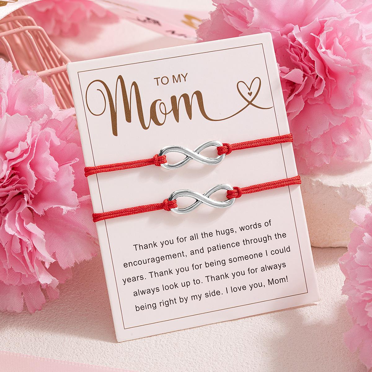 

2 Mother s Day card bracelets with 8-shaped red and black braided ropes, the best gift for mothers