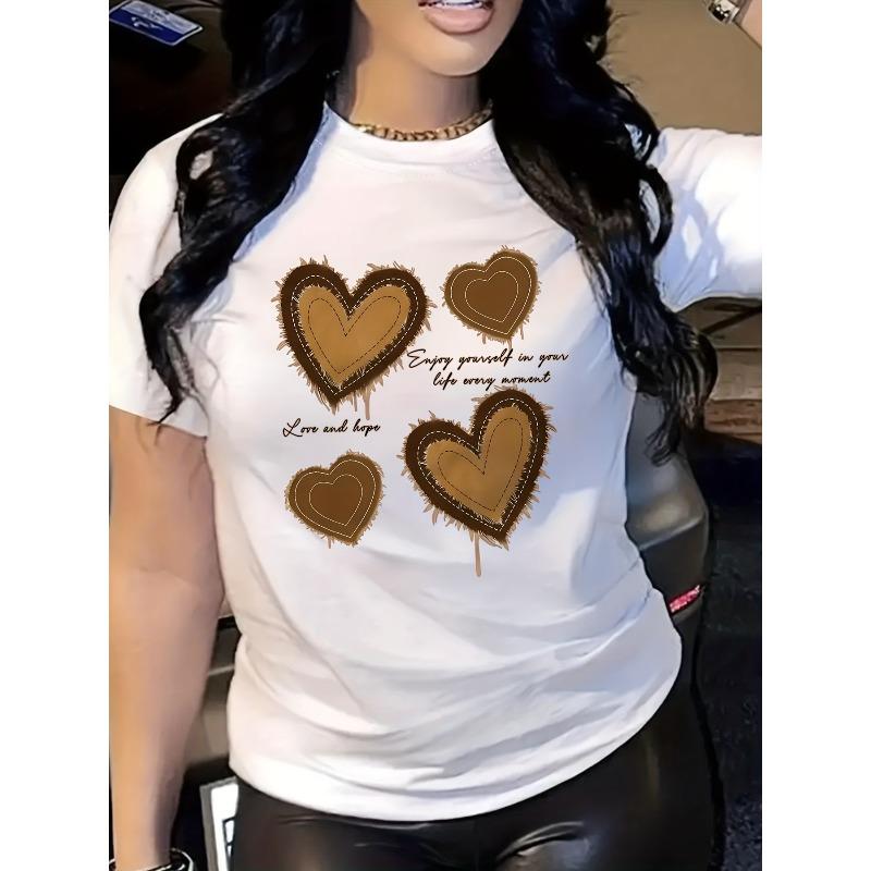 

Европейский размер Новый женский круглый вырез с принтом сердца и английскими буквами Модная летняя прохладная короткая футболка повседневная 3XL белый