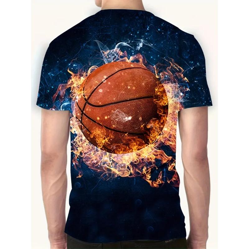 Plus Size Men's Basketball Pattern 3D Printed Round Neck Short Sleeved T-shirt Summer Fashion Casual Comfortable Versatile Top