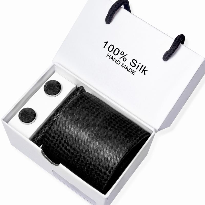 Men'S Business Tie Square Scarf Gift Box Striped Plain Suit Shirt Tie Black Gift Box Set