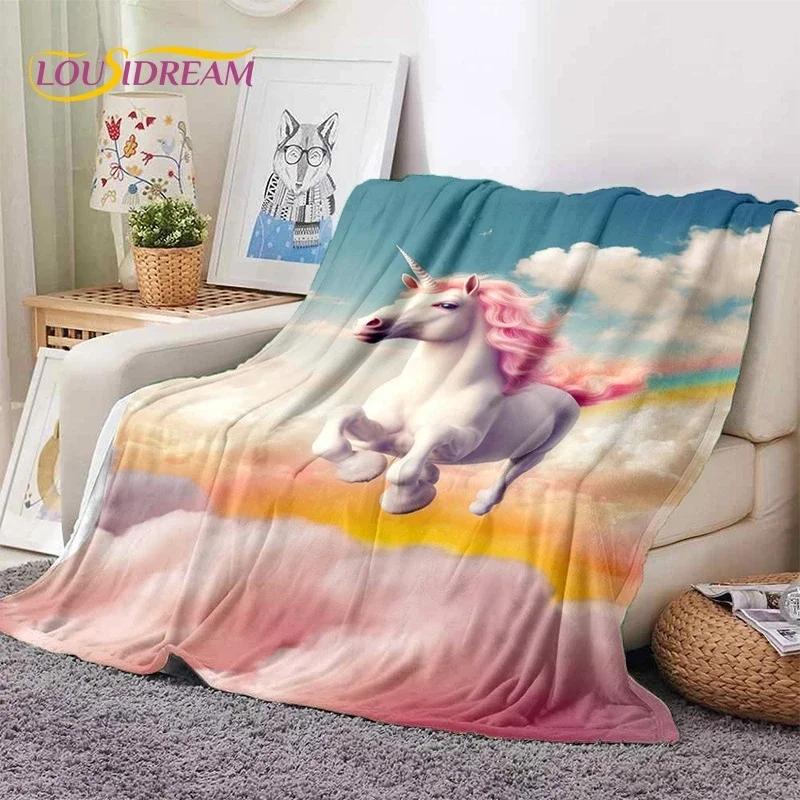 3D Cute Dream Unicorn Cartoon Girl Soft Flannel Blanket for Beds Bedroom Sofa Picnic,Throw Blanket for Outdoor Leisure Nap Gift