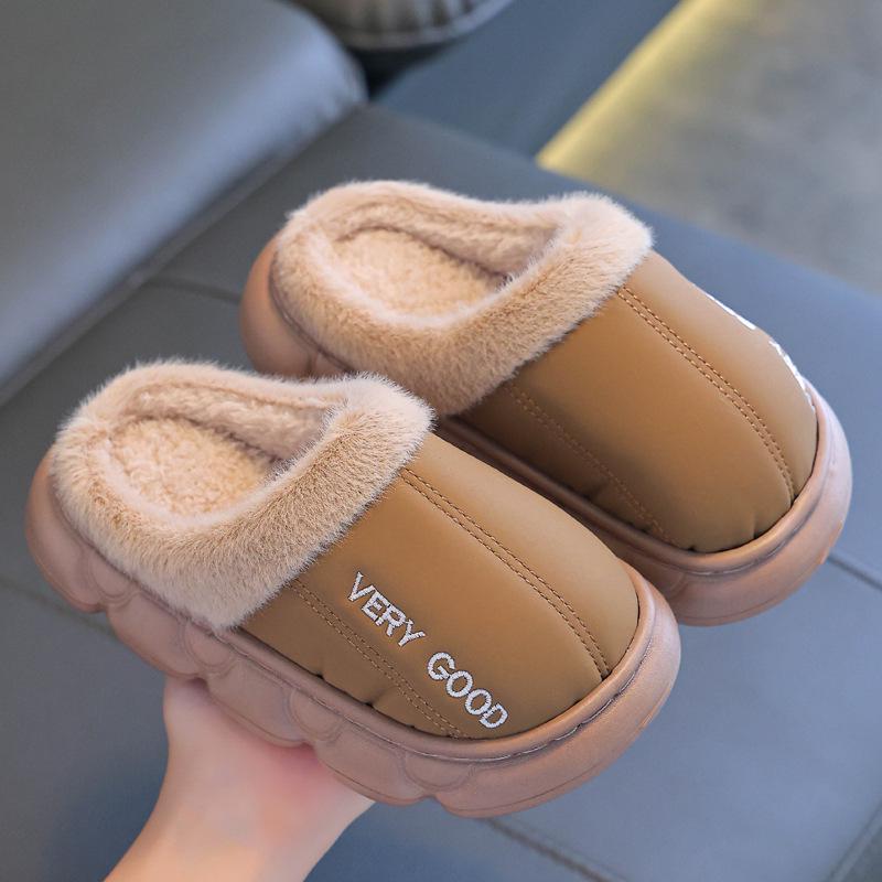 Children's Non-slip Waterproof Cotton Slippers - Warm Plush Indoor Slippers for Boys.