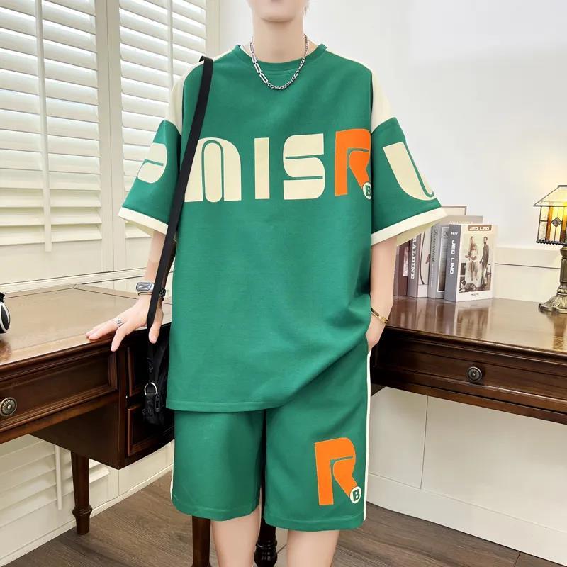 Summer Men's Sets Korean Fashion 2 Piece Set Tracksuit Men Trend Men Clothing Joggers Set Print T Shirt+Shorts Men Outfit Set