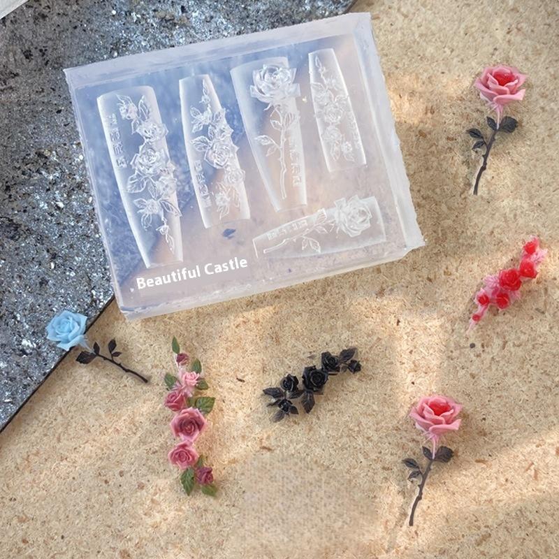 "DIY Manicure Floral 3D Silicone Mold, Transparent Nail Art Decoration Template, Rose Skull Pattern Design Tool