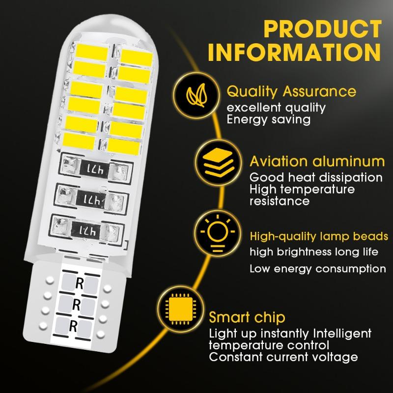 Car Clearance Lamp T10 3014 LED 24SMD Reading Light Universal Silicone Waterproof Width Lights Plug Play W5W License Plate Light