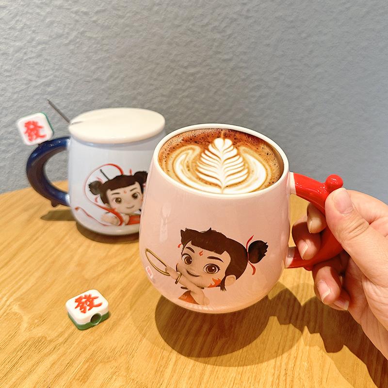 Nezha Genuine Ceramic Cup High Value Couple Water Cup Cartoon Rich Mug Office Drinking Water Ceramic Cup
