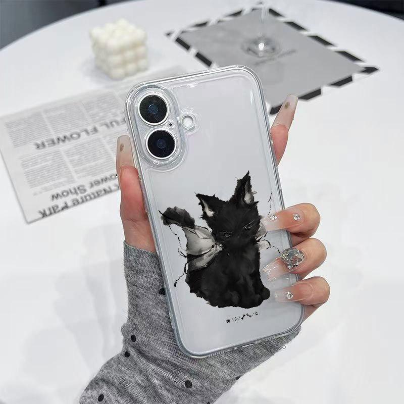 Angel Black Cat iPhone Case for 13, 14, 15 Pro Max, 16, 17 Pro - Cute Full Wrap Design