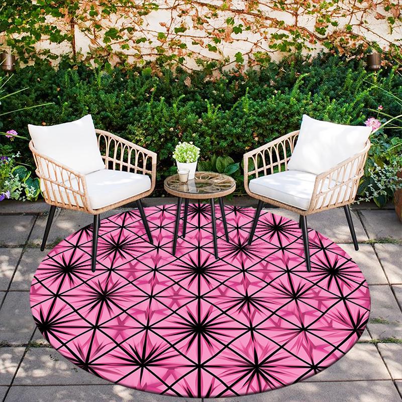 Runder Teppich mit rosa Muster, Teppich für Wohnzimmer, Schlafzimmer, Sofa, Spielzimmer Dekor, Rutschfeste Bodenmatte, Feiertagsgeschenke und Geburtstagsgeschenke.