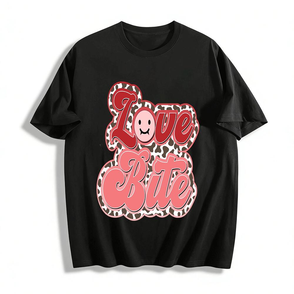 Vintage Leopard Print Love Bite Fun Smiley Face Casual Top Pure cotton T-shirt XXS
