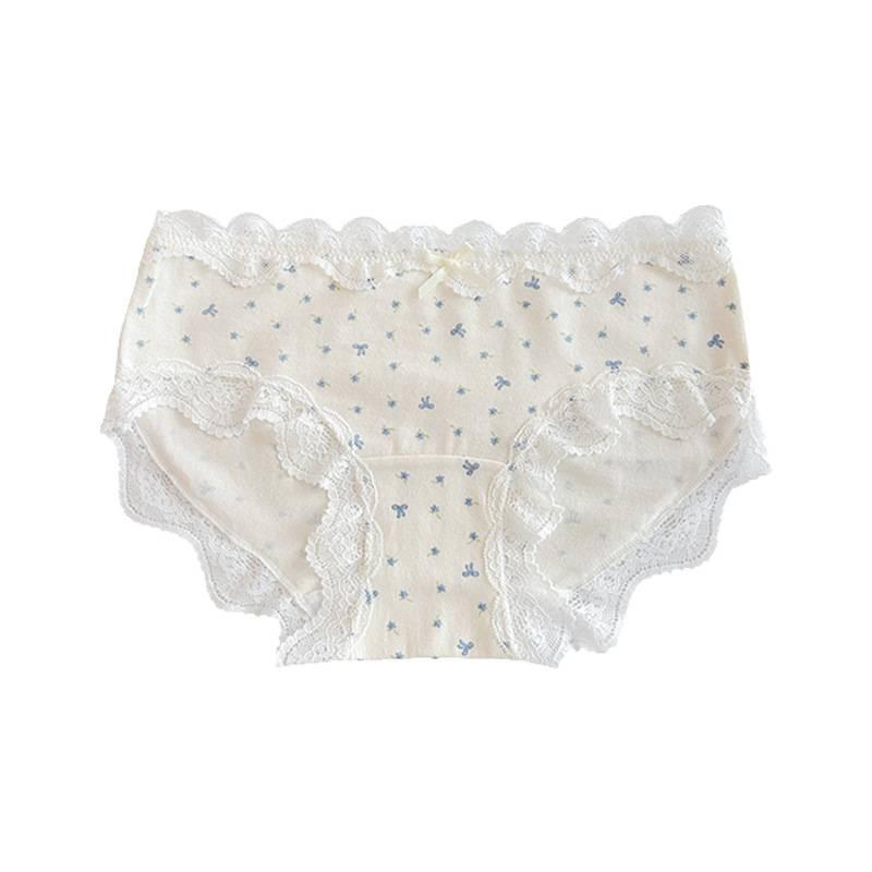 Girls' Pure Cotton Seamless Lace Underwear - Breathable, Comfortable, Antibacterial Crotch, Mid-Waist