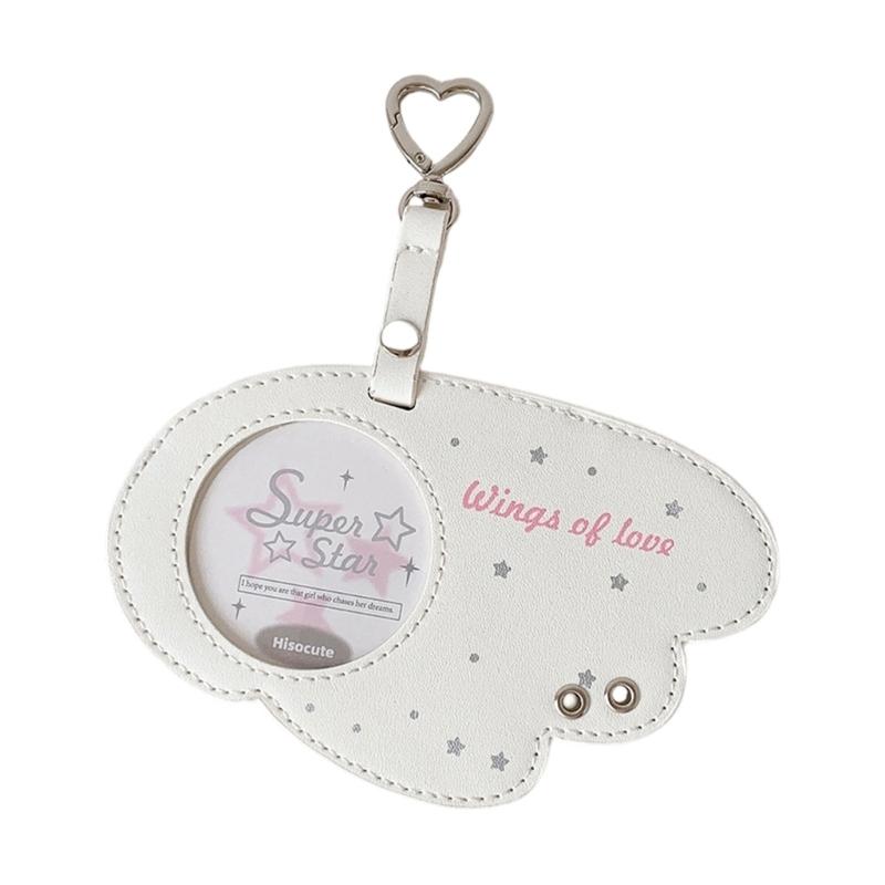 

Angel Wing Shape Card Cover PU Leather Badge Protector With Strap and Metal Clip For Photo Card Picture Badge Storage белый