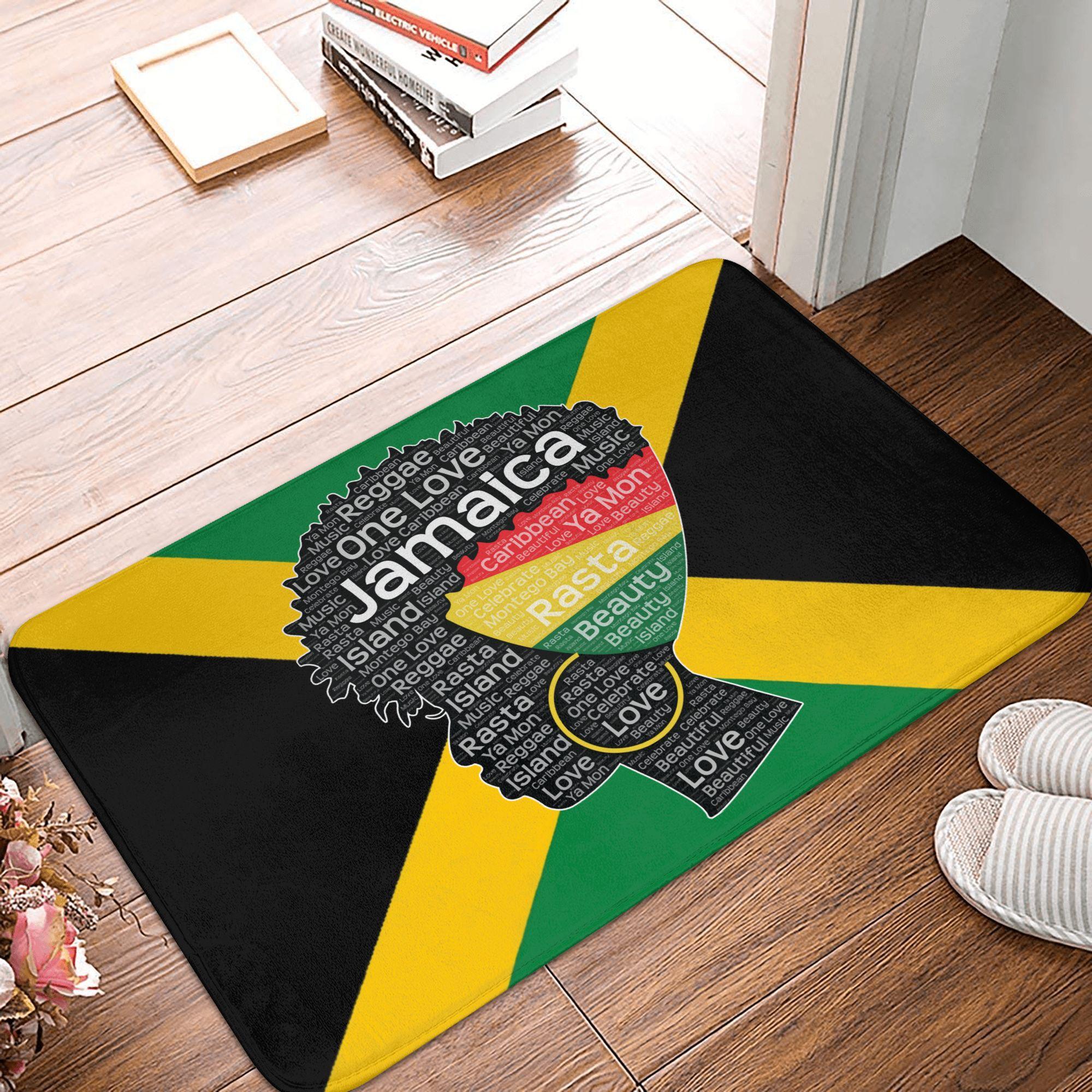 Rasta Lion Jamaica Flag Front Door Mat Anti-Slip Outdoor Quick Dry Jamaican Reggae Doormat Floor Bathroom Entrance Rug Carpet 40x60cm(15x23 in)
