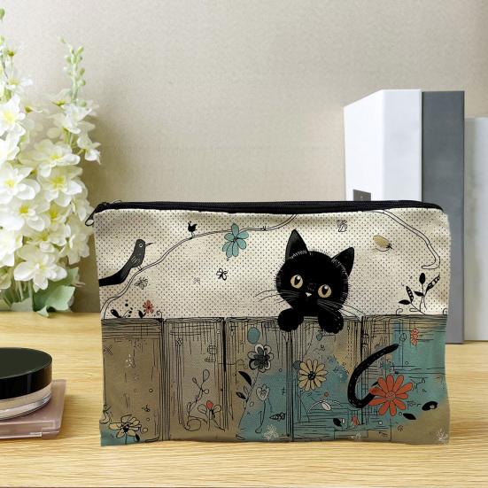 Yangyizhi Borsa portaoggetti con stampa di gatti, con cerniera liscia, astuccio multifunzione in poliestere ispessito, borsa da toilette da viaggio